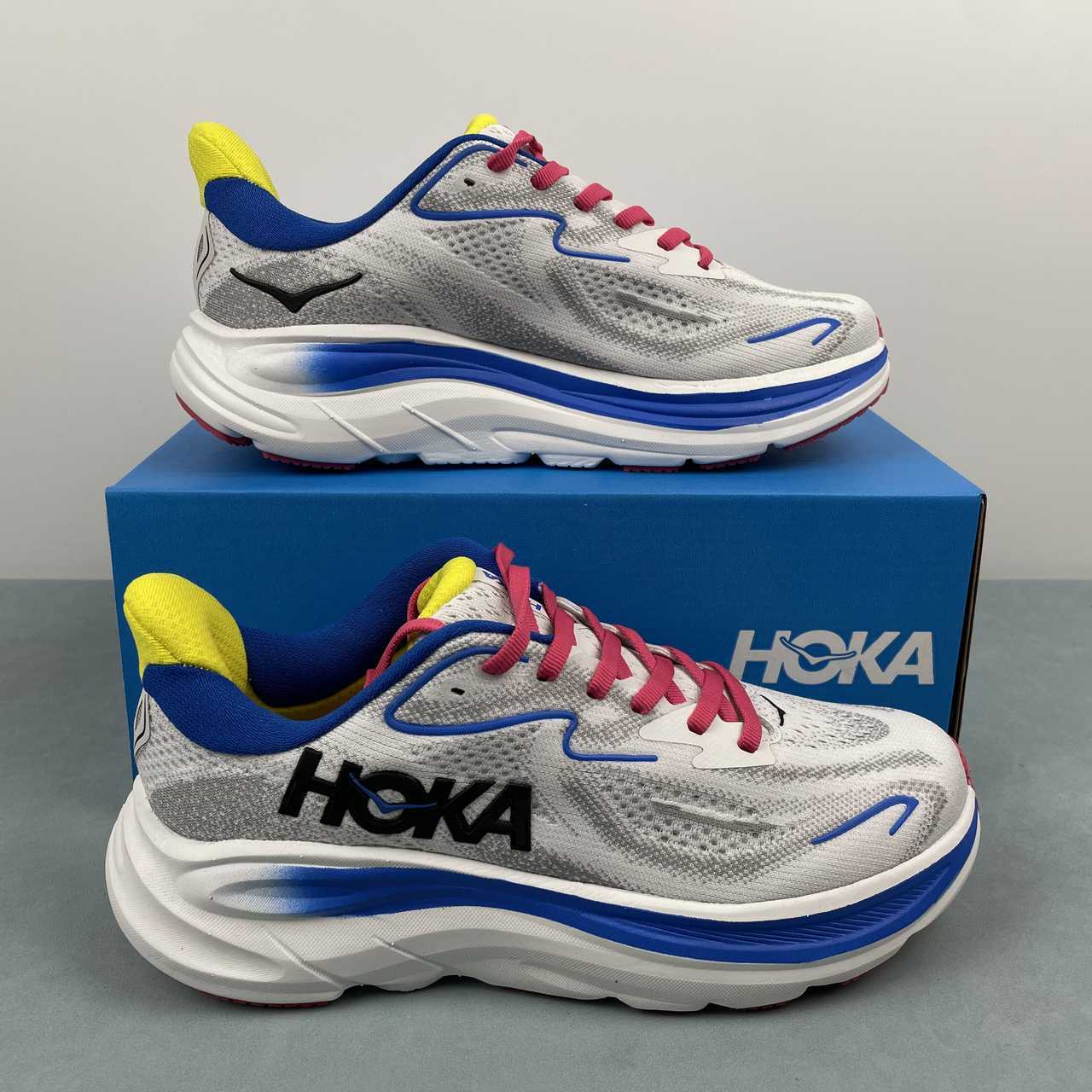 Hoka Clifton 10 (Cinza e Vermelho)